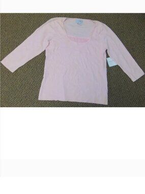 Sag Harbor Sweater Womens M Pink Inset Round Neck 3/4 Sleeve Shirt